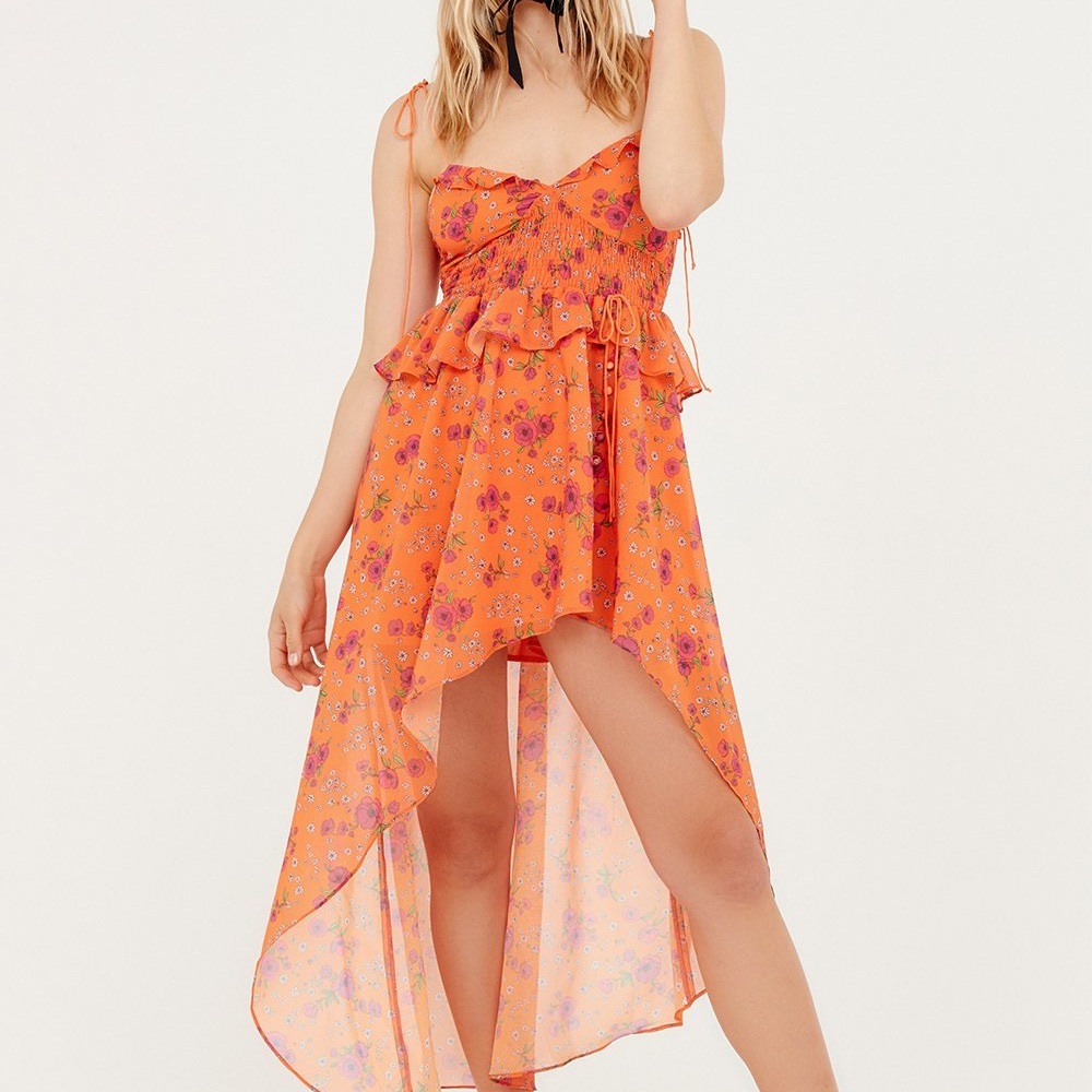For Love And Lemons Orange Floral High Low Dress